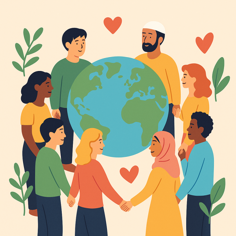 Personas diversas alrededor del planeta compartiendo convivencia global
