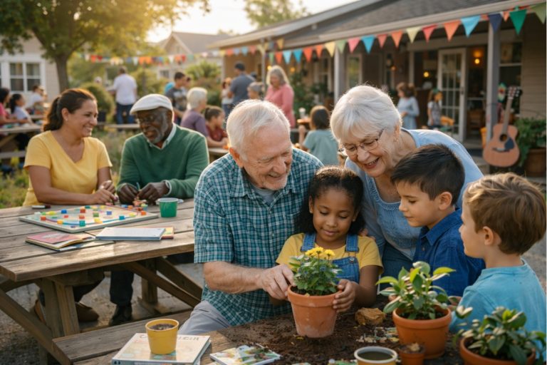 Personas de distintas generaciones interactuando.