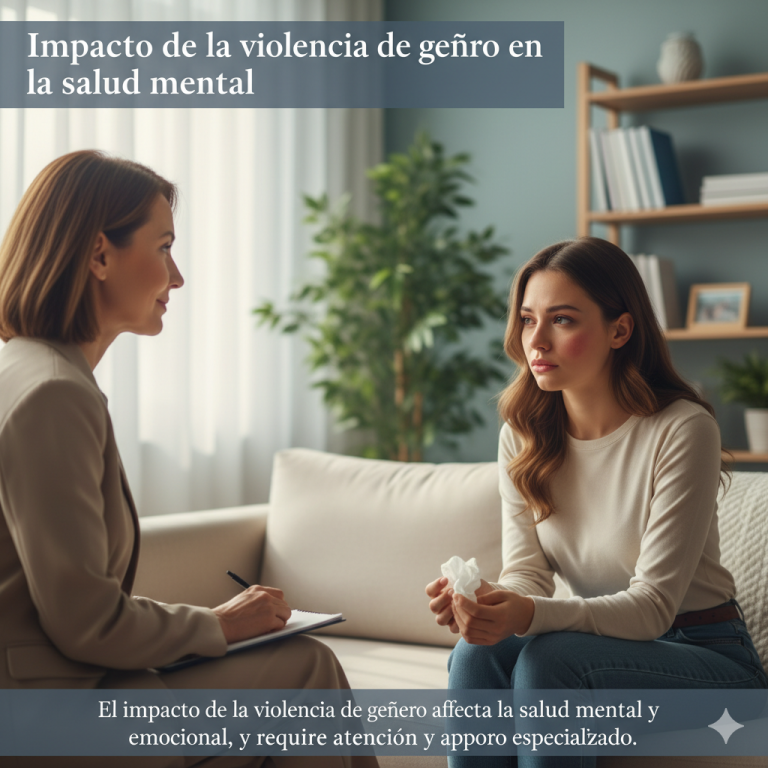 Imagen de una mujer recibiendo apoyo psicológico, representando el impacto emocional de la violencia de género y la recuperación.