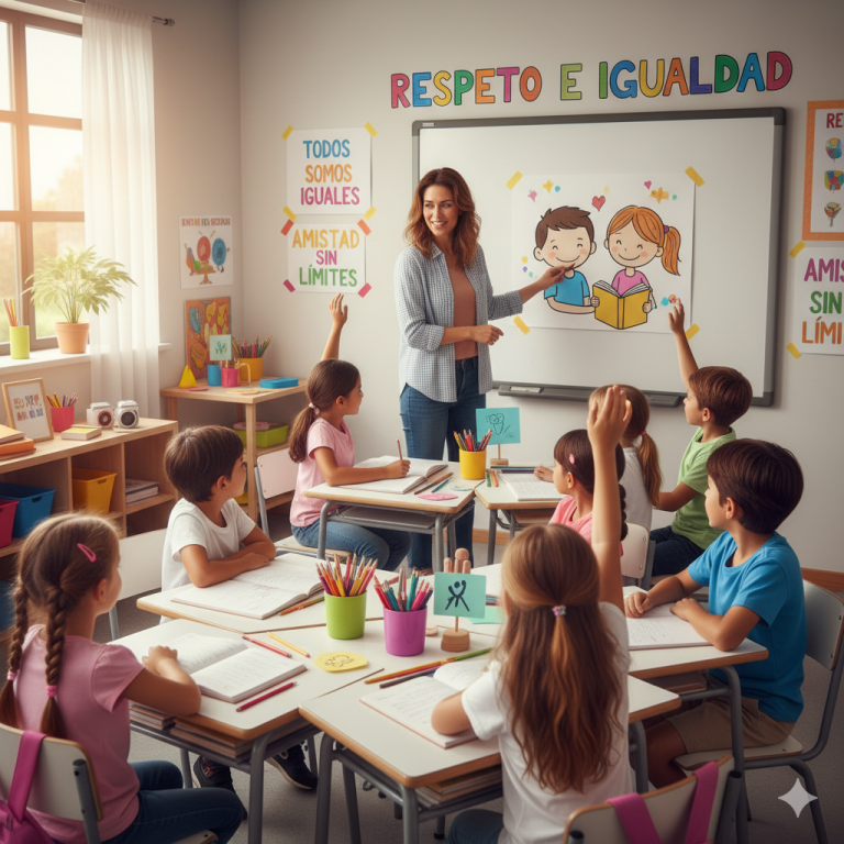 Imagen de un aula educativa donde se enseña sobre igualdad y respeto, representando la educación contra la violencia de género.