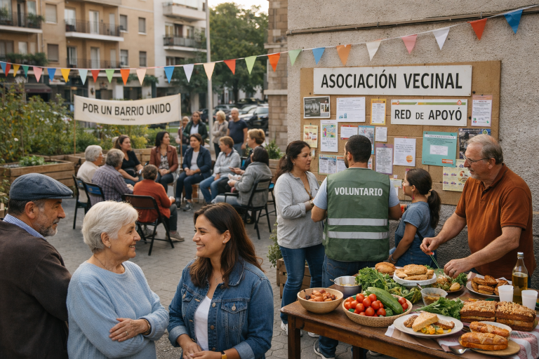vecinos participando en una comunidad vecinal en el barrio