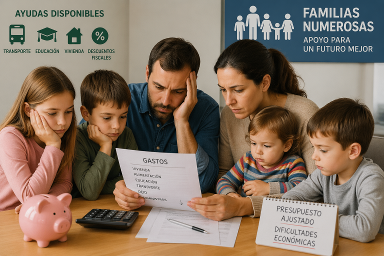 Las familias numerosas afrontan una realidad exigente: una vida diaria intensa y retos económicos que muchas veces no reciben suficiente apoyo público. En España, estos hogares siguen creciendo y aumenta la necesidad de revisar qué ayudas para familias numerosas existen y qué factores afectan a su estabilidad. Este artículo resume las principales dificultades económicas de las familias numerosas y los apoyos disponibles.