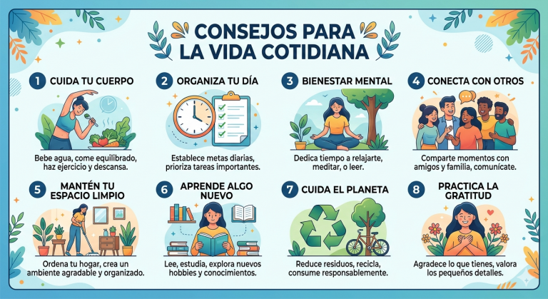 Los consejos para mejorar la vida diaria son herramientas fundamentales que ayudan a las personas a tomar decisiones más conscientes y eficaces en distintos ámbitos. Desde la salud hasta las relaciones personales o el trabajo, los consejos permiten aprender de la experiencia de otros y evitar errores comunes. El interés por el cómo aplicar consejos útiles en la vida cotidiana ha aumentado debido a la necesidad de optimizar el tiempo, reducir el estrés y mejorar la calidad de vida. En un mundo lleno de información, saber filtrar y aplicar recomendaciones adecuadas es clave. No todos los consejos funcionan igual para todas las personas, pero muchos principios básicos pueden adaptarse a diferentes situaciones. La búsqueda de consejos prácticos para la vida diaria y el bienestar refleja esta necesidad de encontrar orientación clara y aplicable en el día a día.