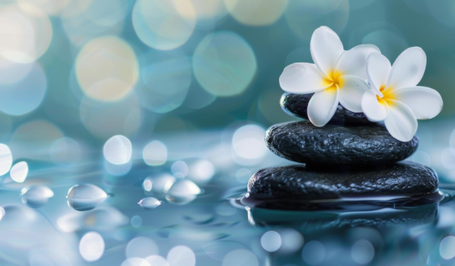 Flores zen en piedras.
