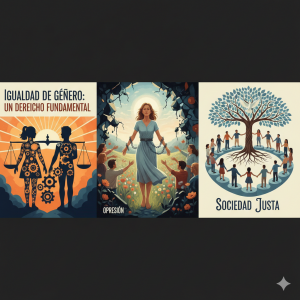 Imagen de 2 personas, 1 mujer y un árbol con el título sociedad justa