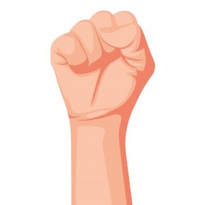 Con el fondo puño levantado 